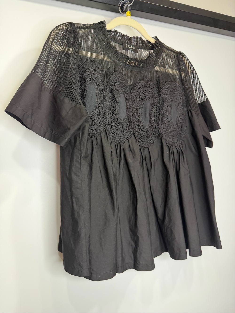 Fate Black Lace Mesh Babydoll Top Size Medium - Picture 4 of 11